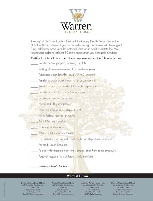 Entities That Need Death Certificates